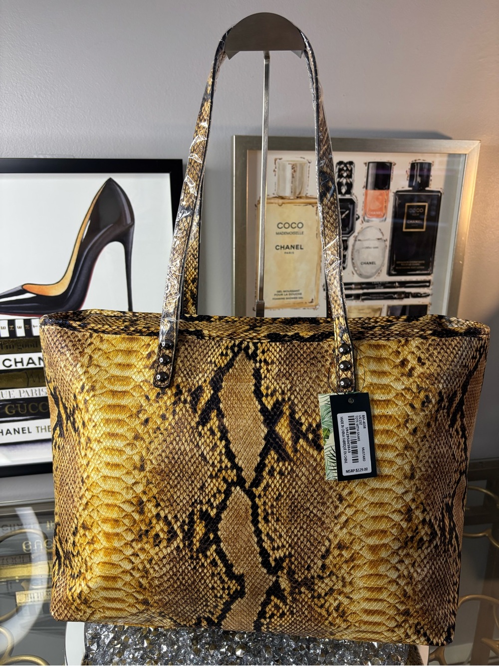 Badgley Mischka snakeskin Studio large tote NWT - Picture 5 of 13